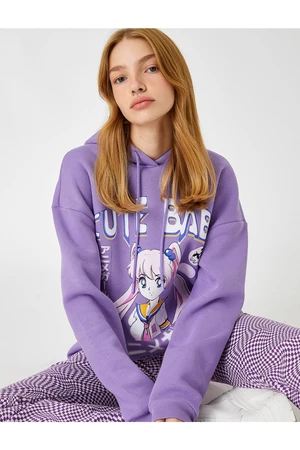 Koton Oversize Anime Sweatshirt Hoodie With Fleece Inner