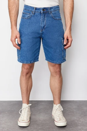 Trendyol Blue Regular Fit Cargo Pocket Denim Shorts