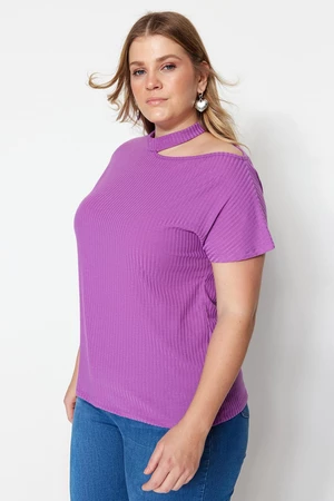 Trendyol Curve Purple Cut-Out Detailed Knitted Blouse