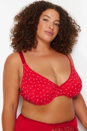 Trendyol Curve Red Polka Dot Stranded Mesh Plus Size Bra