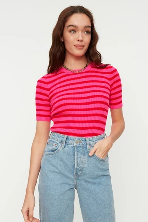 Trendyol Fuchsia Basic Striped Knitwear Sweater