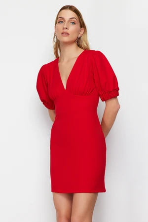 Trendyol Red A-line Back Detailed Balloon Sleeve Mini Woven Dress