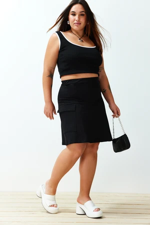 Trendyol Curve Black Pocketed Mini 100% Cotton Knitted Skirt