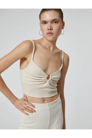 Koton Thin Strap Crop Top Sweetheart Neck Window Detail