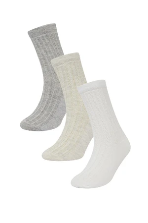 DEFACTO Baby Girl Non-Slip Sole 3-Pack Cotton Long Socks