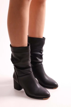 Shoeberry Women's Nollie Black Heels & Ankle Boots, Black Skin.