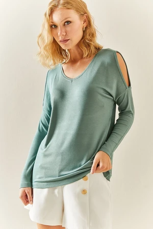 XHAN Mint Open-Shoulder Loose Loose Blouse 3YXK2-47539-58