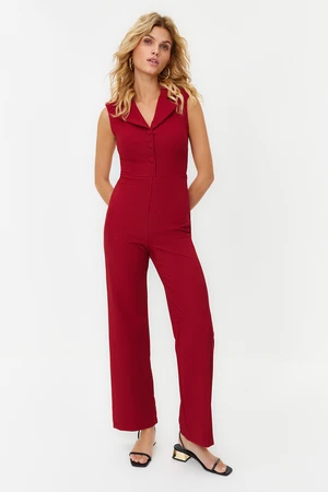 Trendyol Burgundy Jacket Collared Button Detailed Woven Jumpsuit