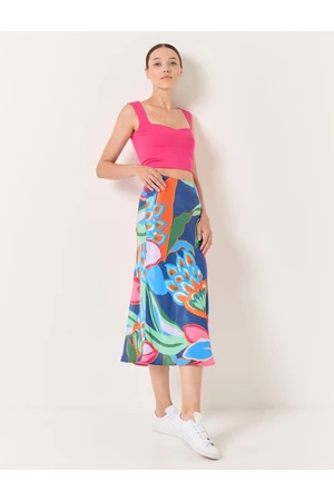 Jimmy Key Mixed Straight Cut High Waist Midi Satin Skirt