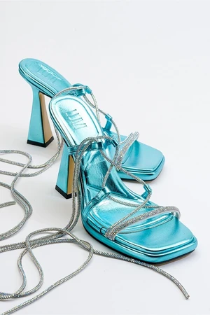 LuviShoes Women's Mezzo Metallic Baby Blue Heeled Sandals