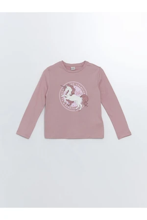 LC Waikiki Crew Neck Printed Long Sleeve Girls' T-Shirt