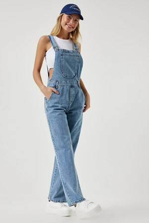 Happiness İstanbul Women's Light Blue Wide Pocket Denim Jumpsuit