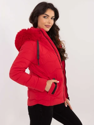 Red transitional jacket with detachable hood