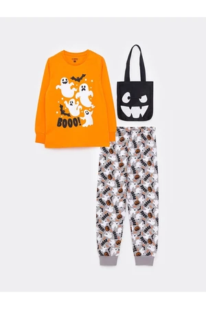 LC Waikiki Crew Neck Printed Long Sleeve Boys' Pajamas Set and a Bag