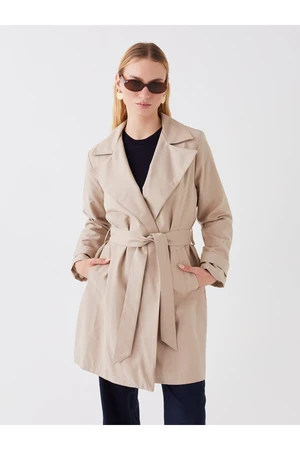 LC Waikiki Jacket Collar Plain Long Sleeve Women's Trench Coat