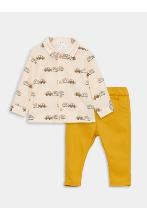 LC Waikiki Printed Long Sleeve Baby Boy Shirt and Trousers 2-Pack