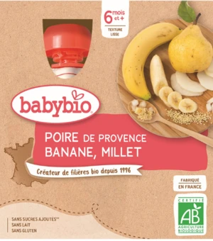 BABYBIO Hruška s banánem a prosem 4 x 90 g