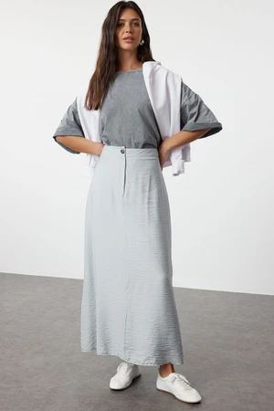 Trendyol Gray Normal Waist Woven Linen Look Skirt