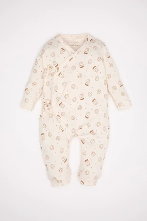 DEFACTO Baby Boy Newborn White Tied Patterned Long Sleeve Jumpsuit