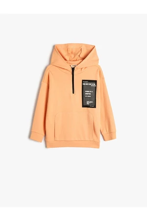 Koton Hooded Sweatshirt Kangaroo Pocket Half Zipper Print Detail Cotton