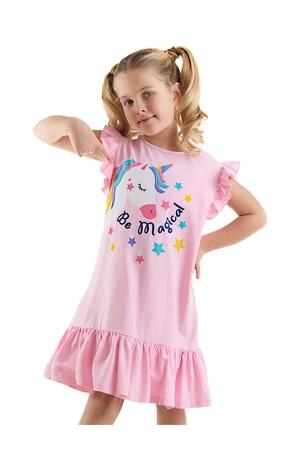 Denokids Unicorn Magic Girl's Pink Ruffle Summer Dress