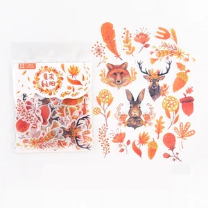 40 pcs /Pack Autumn Forest Animals Leaves Adhensive Stickers Decorative Album Diary Hand Account Decor