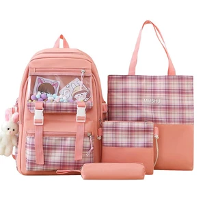 Cute School Backpack Girls Set Travel Aesthetic Backpack Pencil Case Tote Bag Schoolbag Backpack With Rabbit Pendant Student