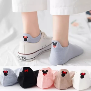 4 Pairs Disney Cartoon socks Low Tube Boat Socks Cartoons Embroidery Mouse Ankle Women Socks Cotton Low Cut kawii Size 36-40