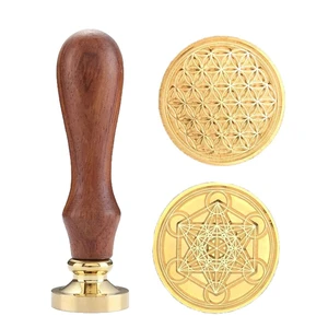 Sealing Wax Stamps Copper Seals with Wooden Hilt, Sacred Geometry Seal Wax Stamp Kit