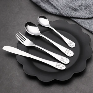 4pcs/set Baby Teaspoon Spoon Food Feeding Fork Knife Utensils Set Stainless Steel Kids Learning Eating Habit Children Tableware