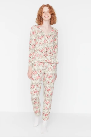 Trendyol Multicolored Floral Pattern Knitted Pajamas Set