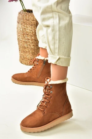 Fox Shoes Tan Women's Boots with Suede and Sheepskin