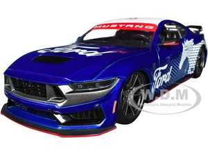 2024 Ford Mustang Dark House Candy Blue with White Top and "Mustang Horse Graphics" "Bigtime Muscle" Series 1/24 Diecast Model Car by Jada