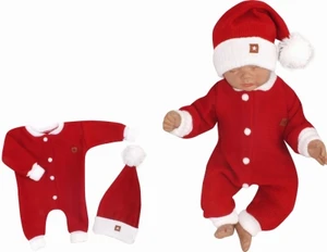 Z&amp;Z 2-dílná sada Pletený overálek + čepička Baby Santa, červený, vel. 62 (2-3m)