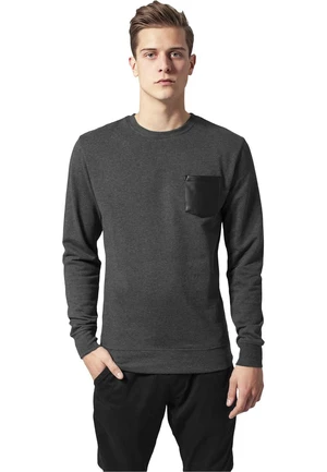 Contrasting Charcoal/Leather Crewneck Pocket