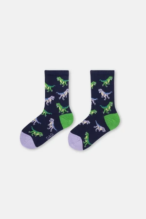 Dagi Navy Blue Boy Child Dinosaur Pattern Socks.