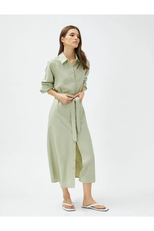 Koton Long Shirt Dress With Long Sleeves With Belt