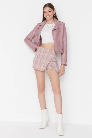 Trendyol Pink High Waist Tweed Woven Shorts Skirt