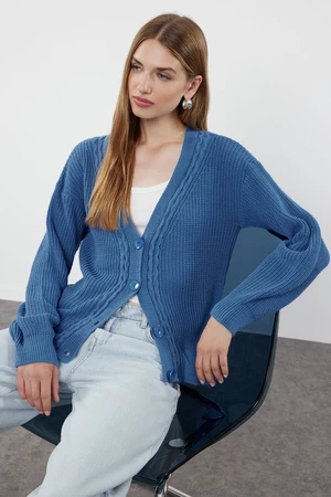 Trendyol Indigo Basic Hair Knitted Knitwear Cardigan