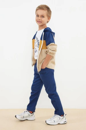 Trendyol Navy Blue 3-Piece Boy Cardigan-T-shirt-Pants Set Cotton Knitted Bottom-Top Set