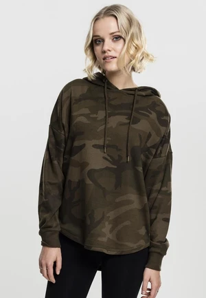 Women's Oversized Camo Hooded Olive Camo