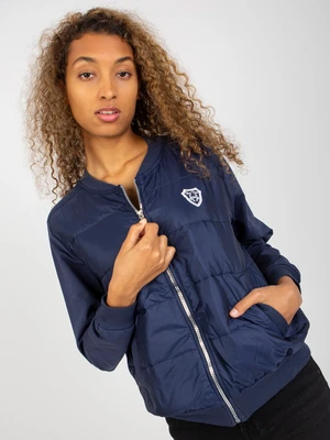 RUE PARIS dark blue quilted bomber hoodie with pockets