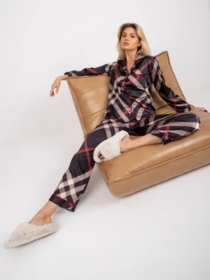 Black faux satin pajamas with trousers