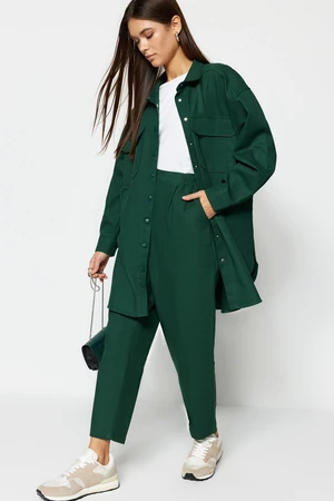 Trendyol Dark Green Pocket Detailed Snap Closure Shirt-Pants Woven Suit