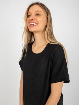 Black ribbed oversized blouse with short sleeves