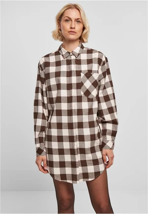 Women's Oversized Flannel Shirt Dress Pink/Brown