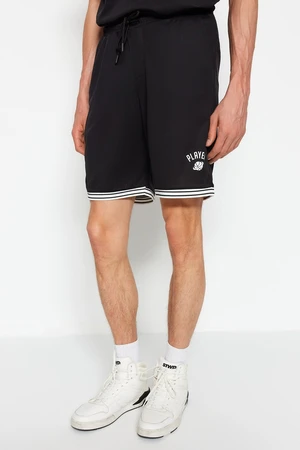 Trendyol Black Men's Regular/Regular Cut Shorts with Printed Text