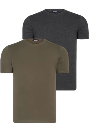 DUAL SET T8569 DEWBERRY BIKE COLLAR MENS T-SHIRT-ANTHRACITE-KHAKI