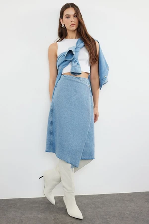 Trendyol Blue More Sustainable Double Breasted Midi Denim Skirt