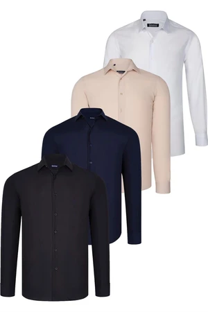 QUAD SET G726 DEWBERRY SHIRT-BLACK-WHITE-NAVY BLUE-BEIGE